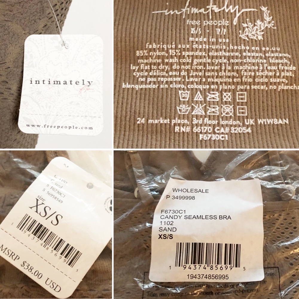 NWT INTIMATELY FREE PEOPLE Candy Textured Seamless Bralette in Sand XS/S - Picture 14 of 16